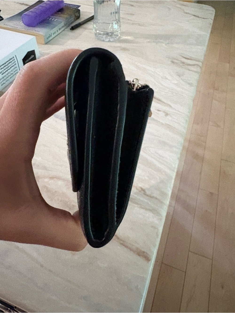 kate spade black leather continental wallet with gold logo - Picture 7 of 10